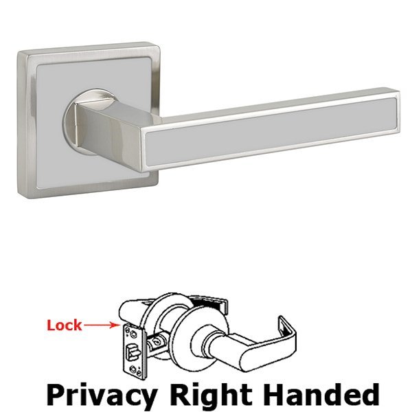 Privacy Right Handed Aruba Door Lever With Trinidad Rose in Satin Nickel with Calypso Silver