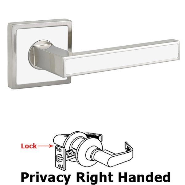 Privacy Right Handed Aruba Door Lever With Trinidad Rose in Satin Nickel with Pearl White