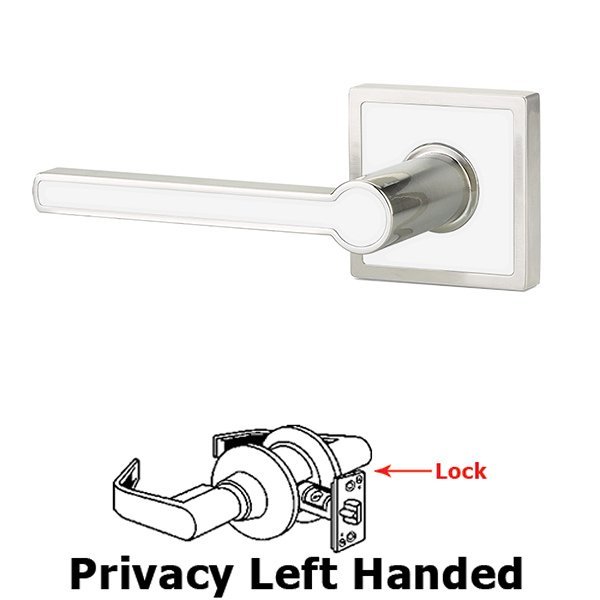 Privacy Left Handed Cayman Door Lever With Trinidad Rose in Satin Nickel with Pearl White