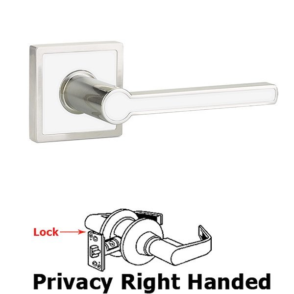 Privacy Right Handed Cayman Door Lever With Trinidad Rose in Satin Nickel with Pearl White