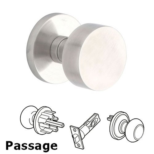 Round Passage Door Knob and Brushed Stainless Steel Disk Rose with Concealed Screws