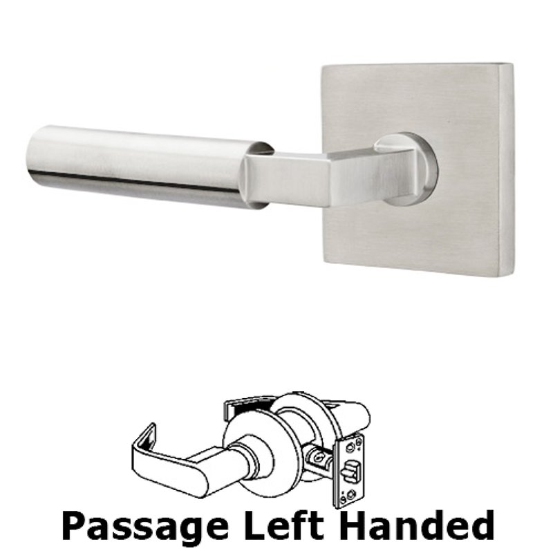Hercules Right Hand Passage Door Lever and Brushed Stainless Steel Square Rose with Concealed Screws