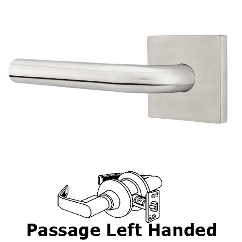 Kiel Right Hand Passage Door Lever and Brushed Stainless Steel Square Rose with Concealed Screws