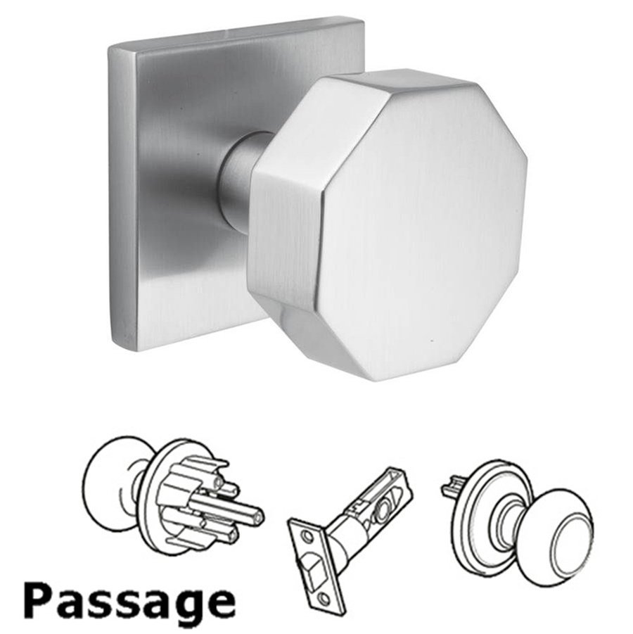 Octagon Passage Door Knob and Brushed Stainless Steel Square Rose with Concealed Screws