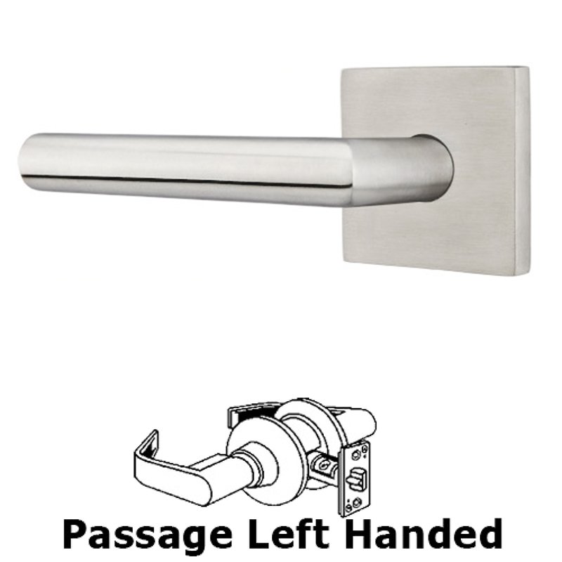 Stuttgart Right Hand Passage Door Lever and Brushed Stainless Steel Square Rose with Concealed Screws