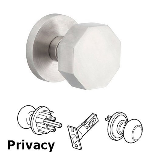 Octagon Privacy Door Knob and Brushed Stainless Steel Disk Rose with Concealed Screws