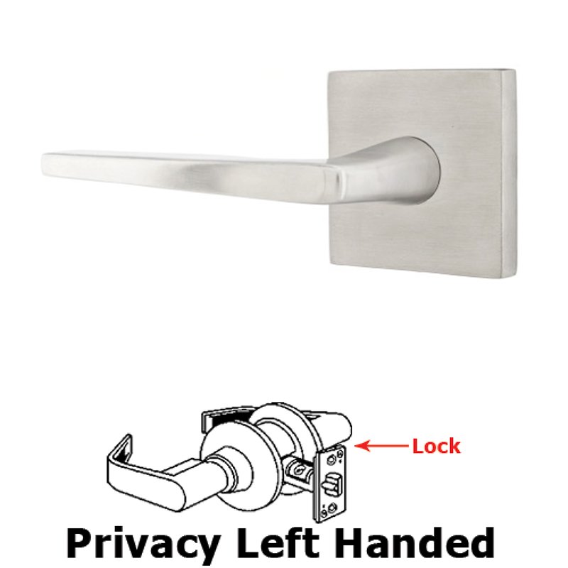 Hermes Left Hand Privacy Door Lever With Brushed Stainless Steel Square Rose