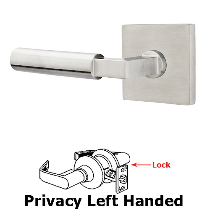 Hercules Right Hand Privacy Door Lever and Brushed Stainless Steel Square Rose with Concealed Screws