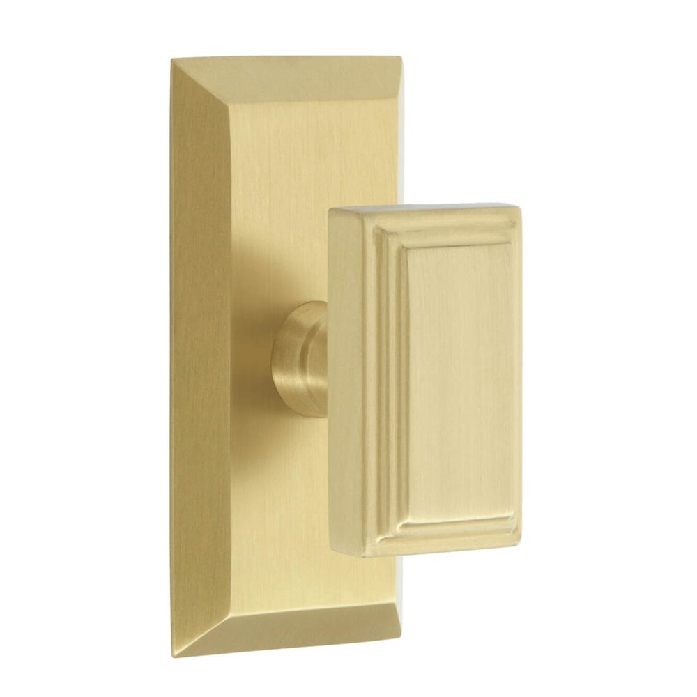 Fifth Avenue Short Plate Passage with Carre Knob in Satin Brass