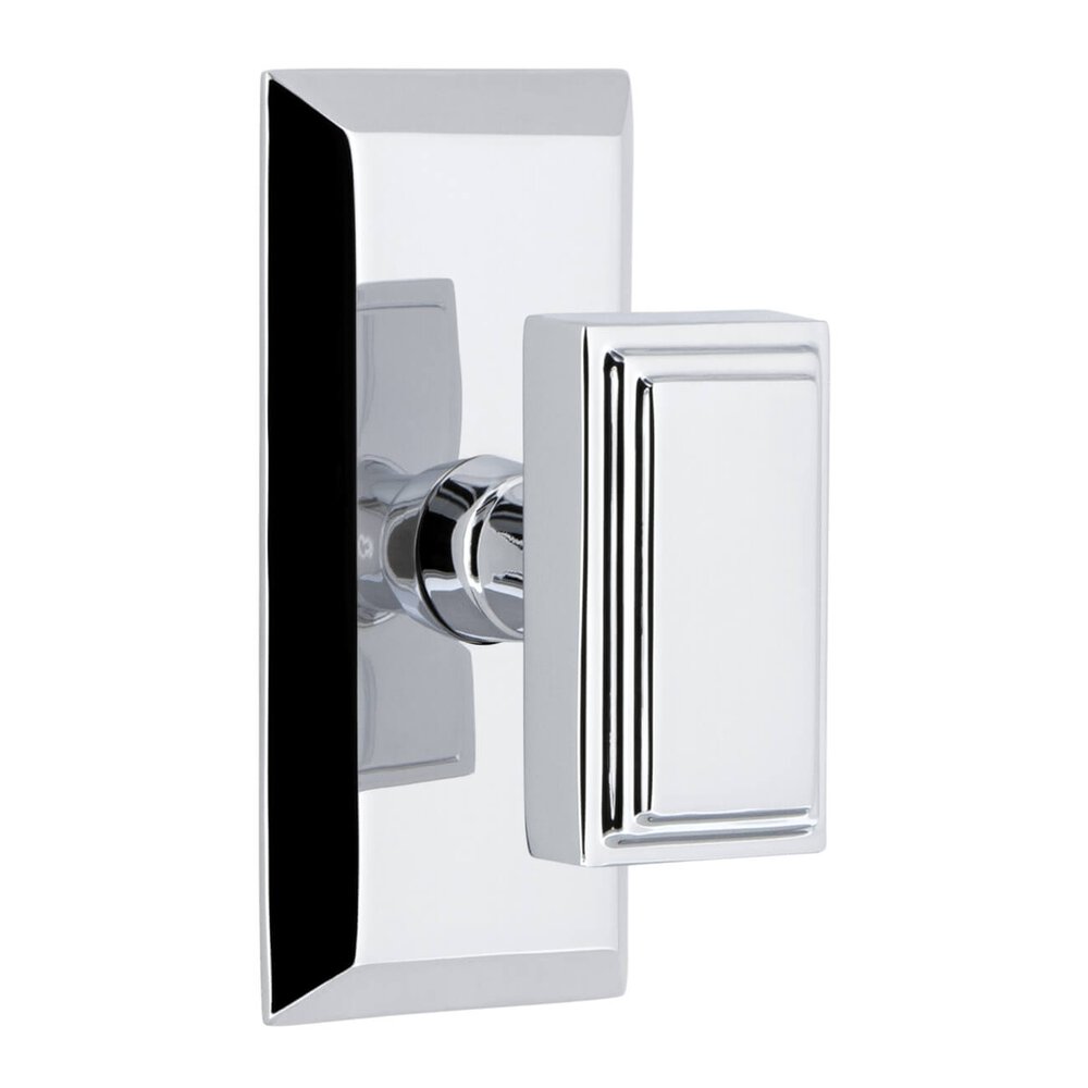 Fifth Avenue Short Plate Passage with Carre Knob in Bright Chrome