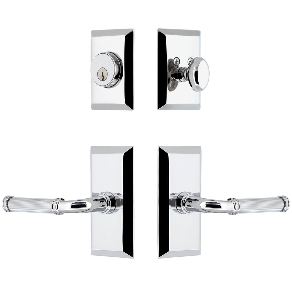 Fifth Avenue Short Plate Entry Set with Soleil Lever in Bright Chrome