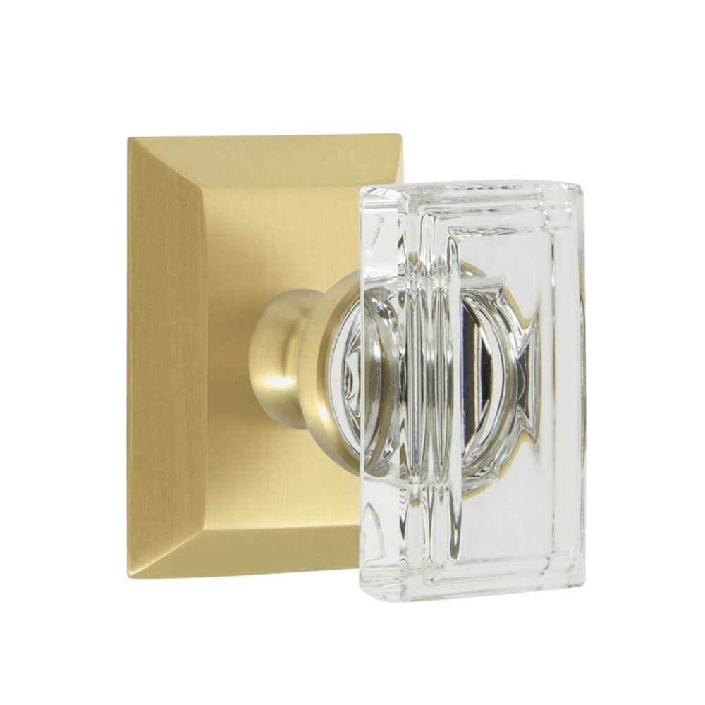 Fifth Avenue Square Rosette Passage with Carre Crystal Knob in Satin Brass