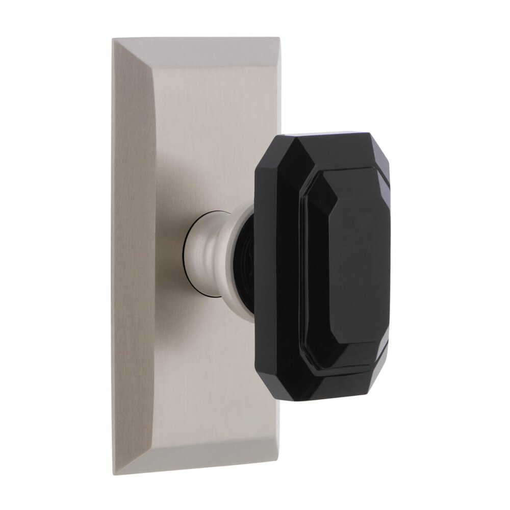 Fifth Avenue Short Plate Passage with Baguette Black Crystal Knob in Satin Nickel