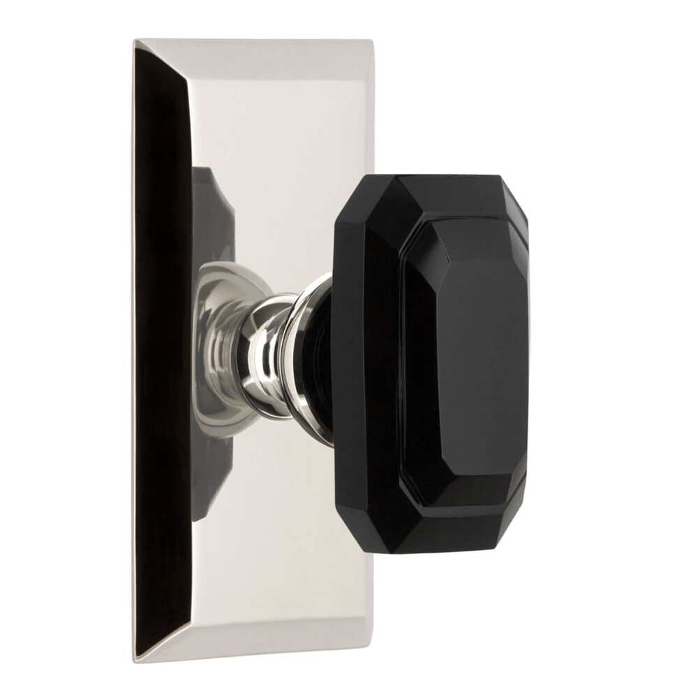 Fifth Avenue Short Plate Passage with Baguette Black Crystal Knob in Polished Nickel