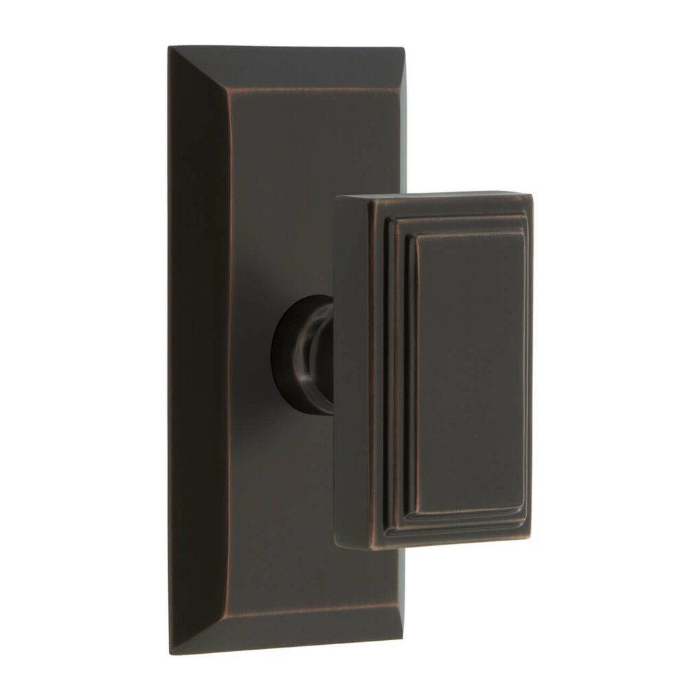 Fifth Avenue Short Plate Passage with Carre Knob in Timeless Bronze