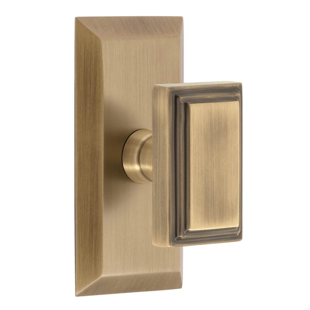 Fifth Avenue Short Plate Passage with Carre Knob in Vintage Brass