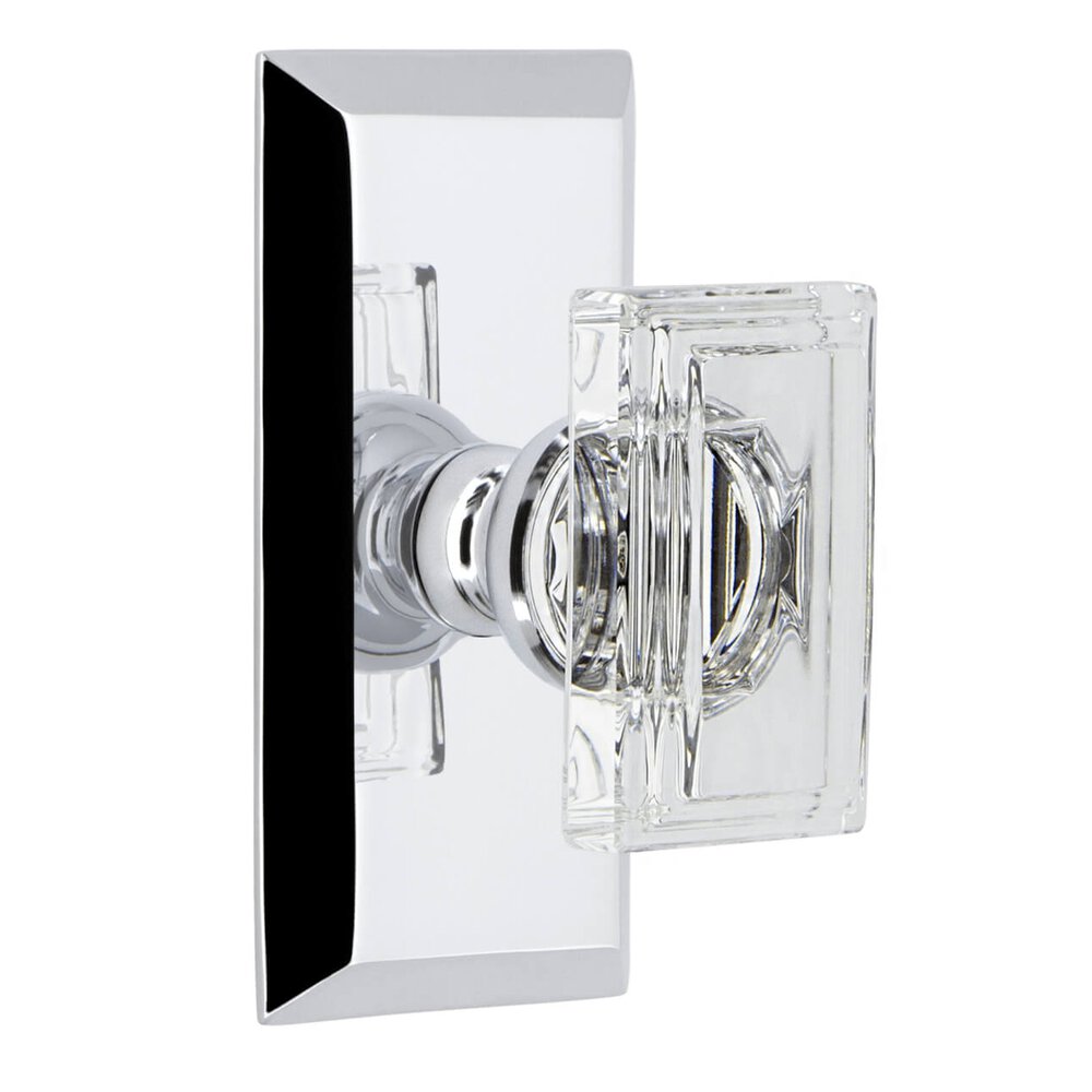 Fifth Avenue Short Plate Passage with Carre Crystal Knob in Bright Chrome