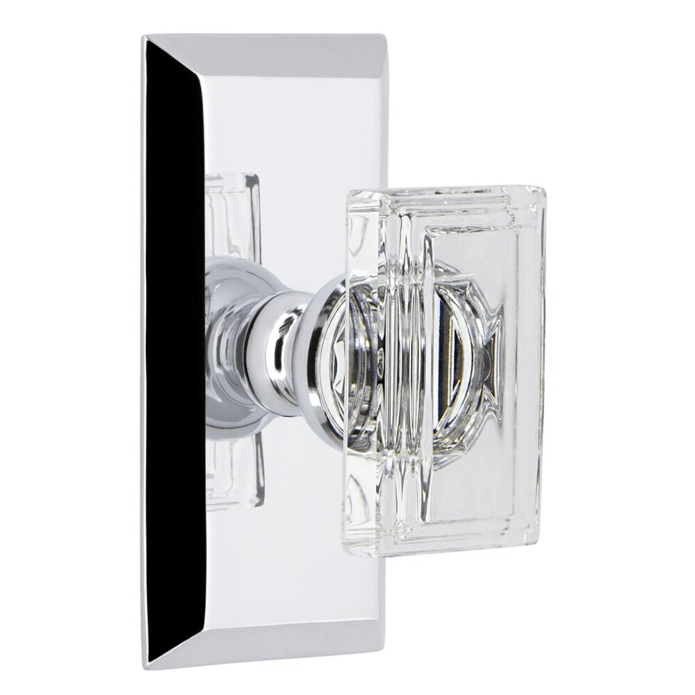 Fifth Avenue Short Plate Passage with Carre Crystal Knob in Bright Chrome