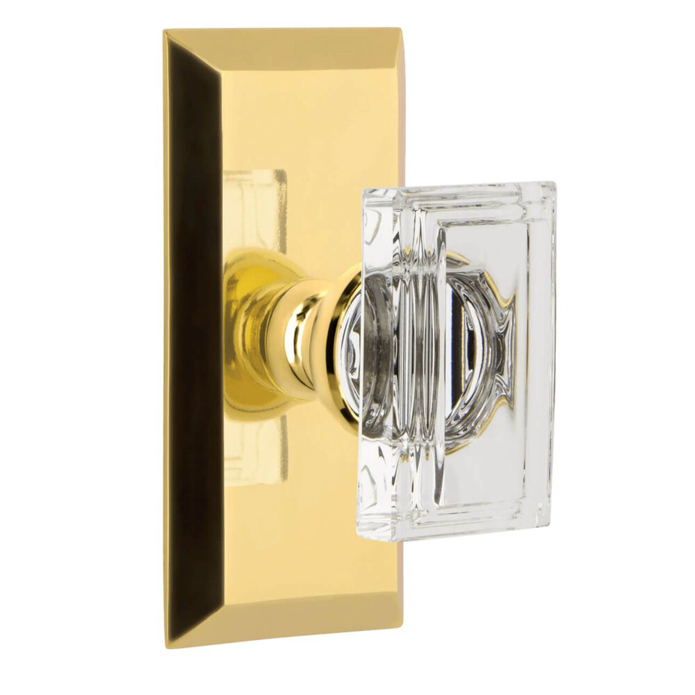 Fifth Avenue Short Plate Passage with Carre Crystal Knob in Lifetime Brass