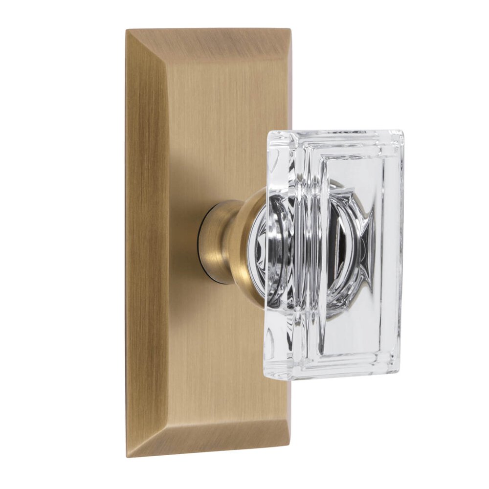 Fifth Avenue Short Plate Passage with Carre Crystal Knob in Vintage Brass