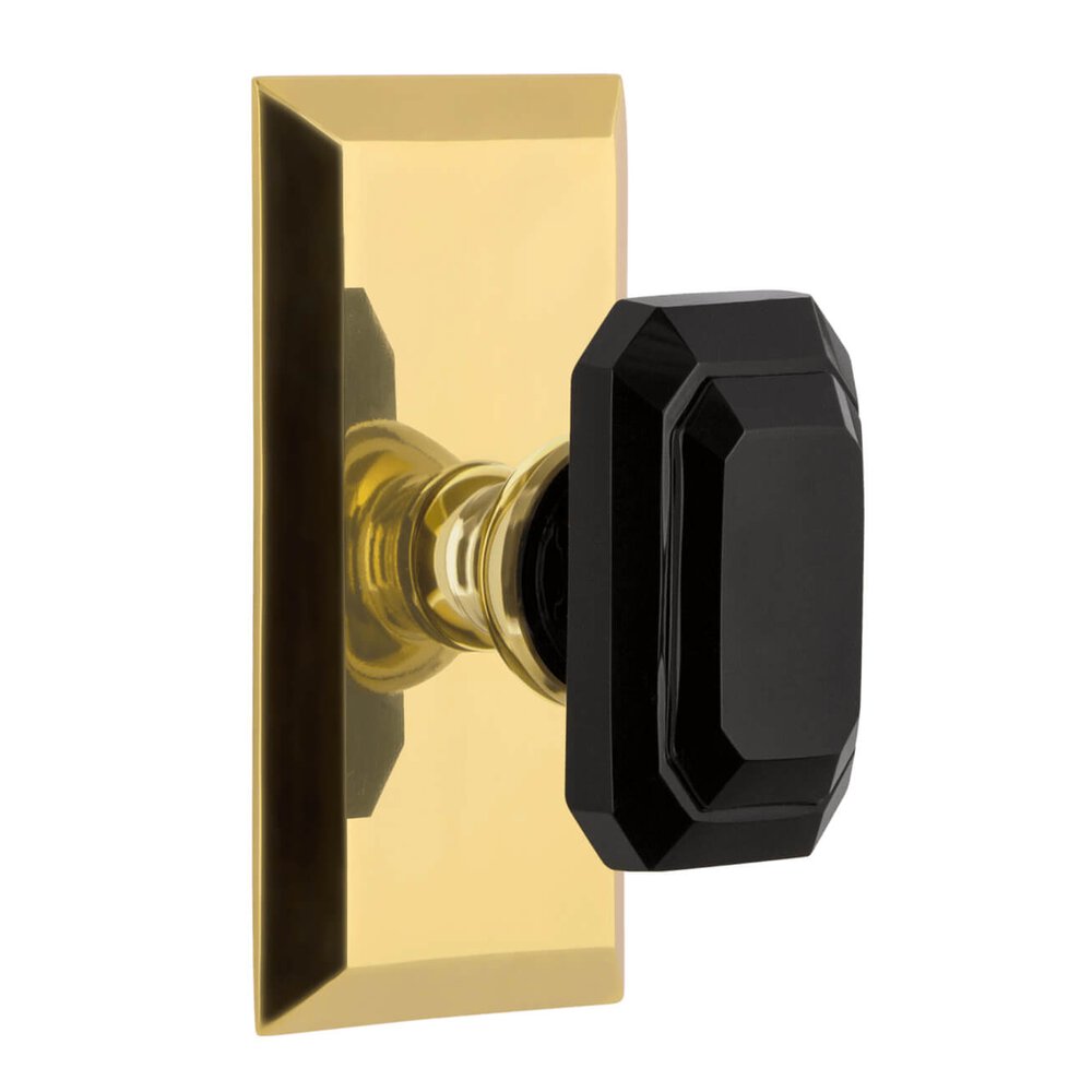 Fifth Avenue Short Plate Privacy with Baguette Black Crystal Knob in Lifetime Brass