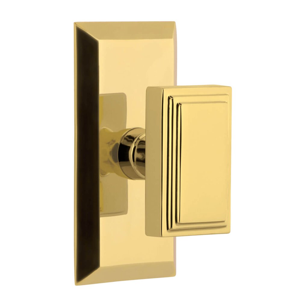 Fifth Avenue Short Plate Privacy with Carre Knob in Lifetime Brass