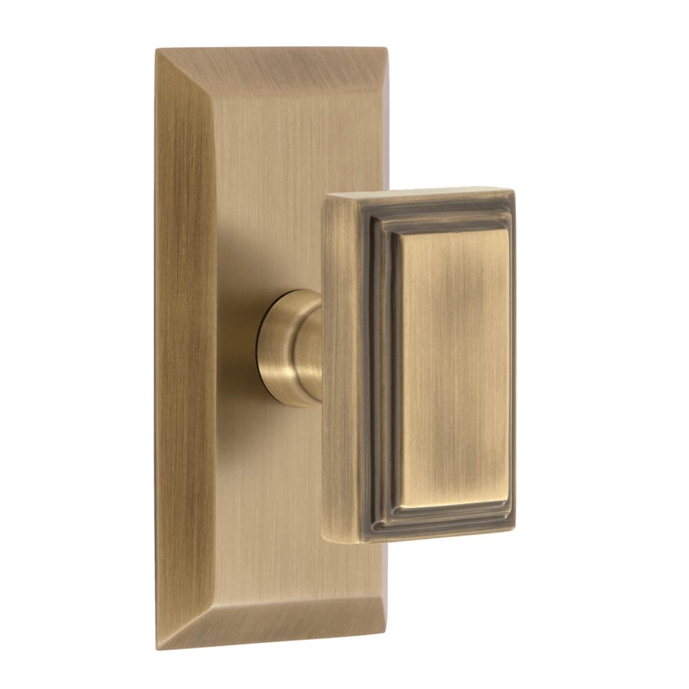 Fifth Avenue Short Plate Privacy with Carre Knob in Vintage Brass