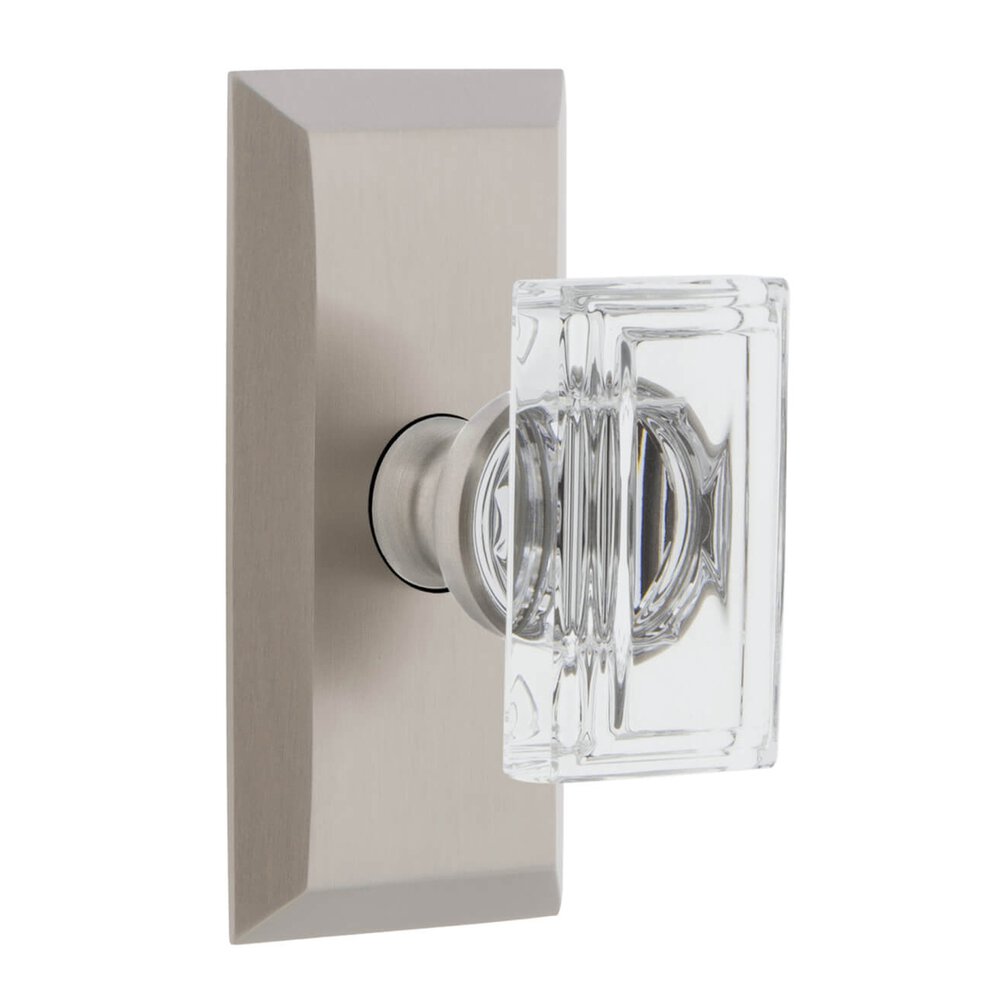 Fifth Avenue Short Plate Privacy with Carre Crystal Knob in Satin Nickel