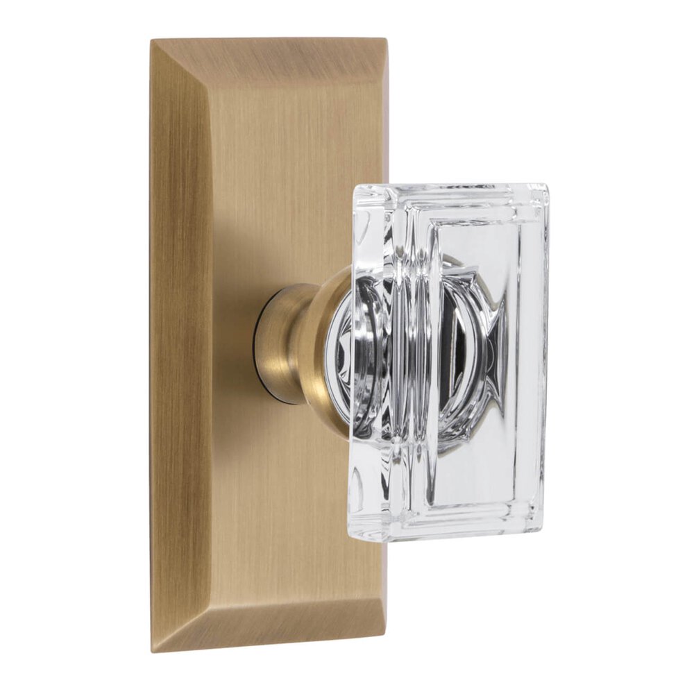 Fifth Avenue Short Plate Privacy with Carre Crystal Knob in Vintage Brass