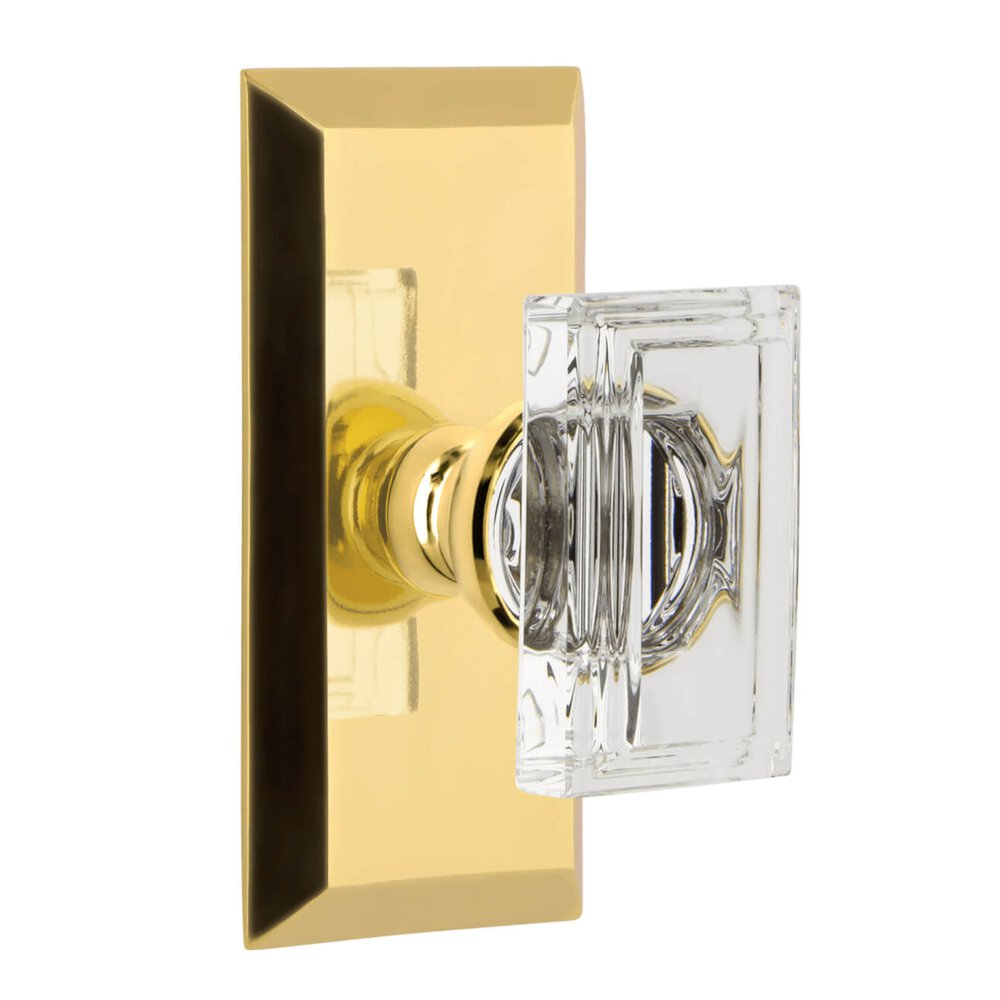 Fifth Avenue Short Plate Privacy with Carre Crystal Knob in Lifetime Brass