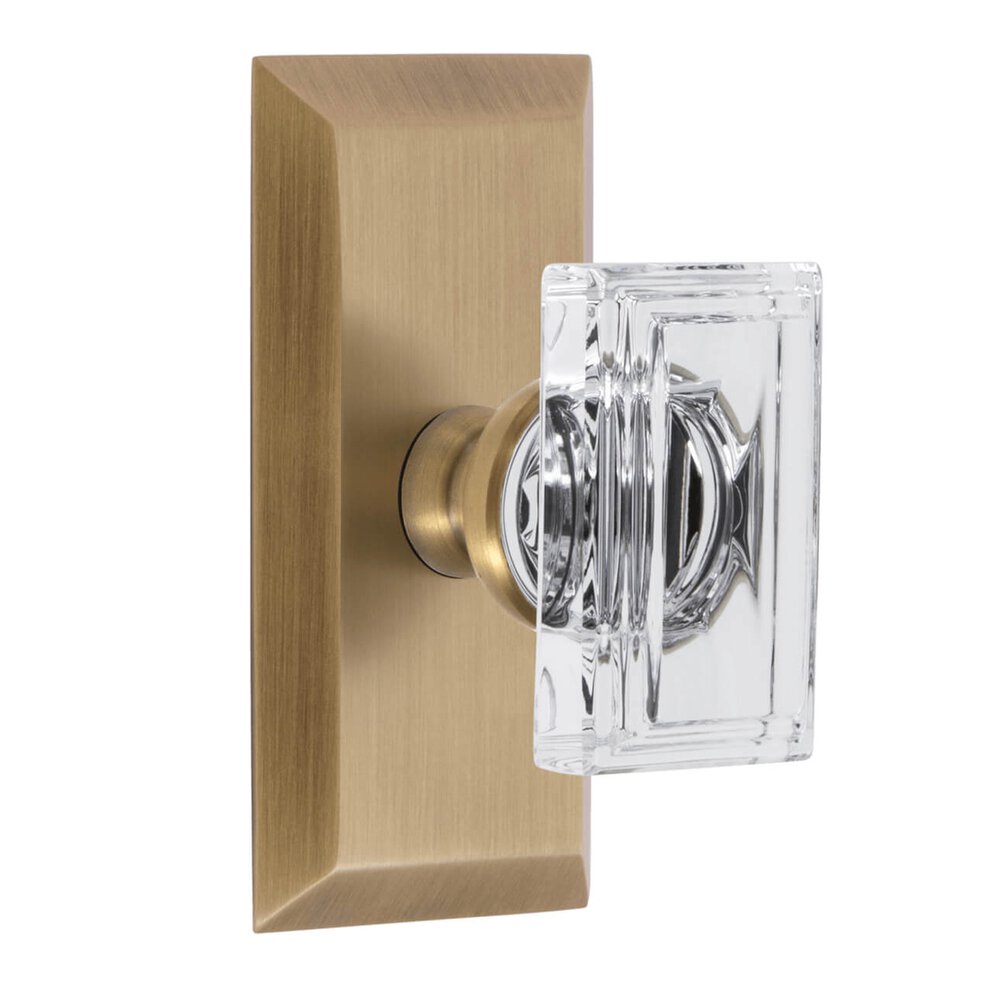 Fifth Avenue Short Plate Privacy with Carre Crystal Knob in Vintage Brass