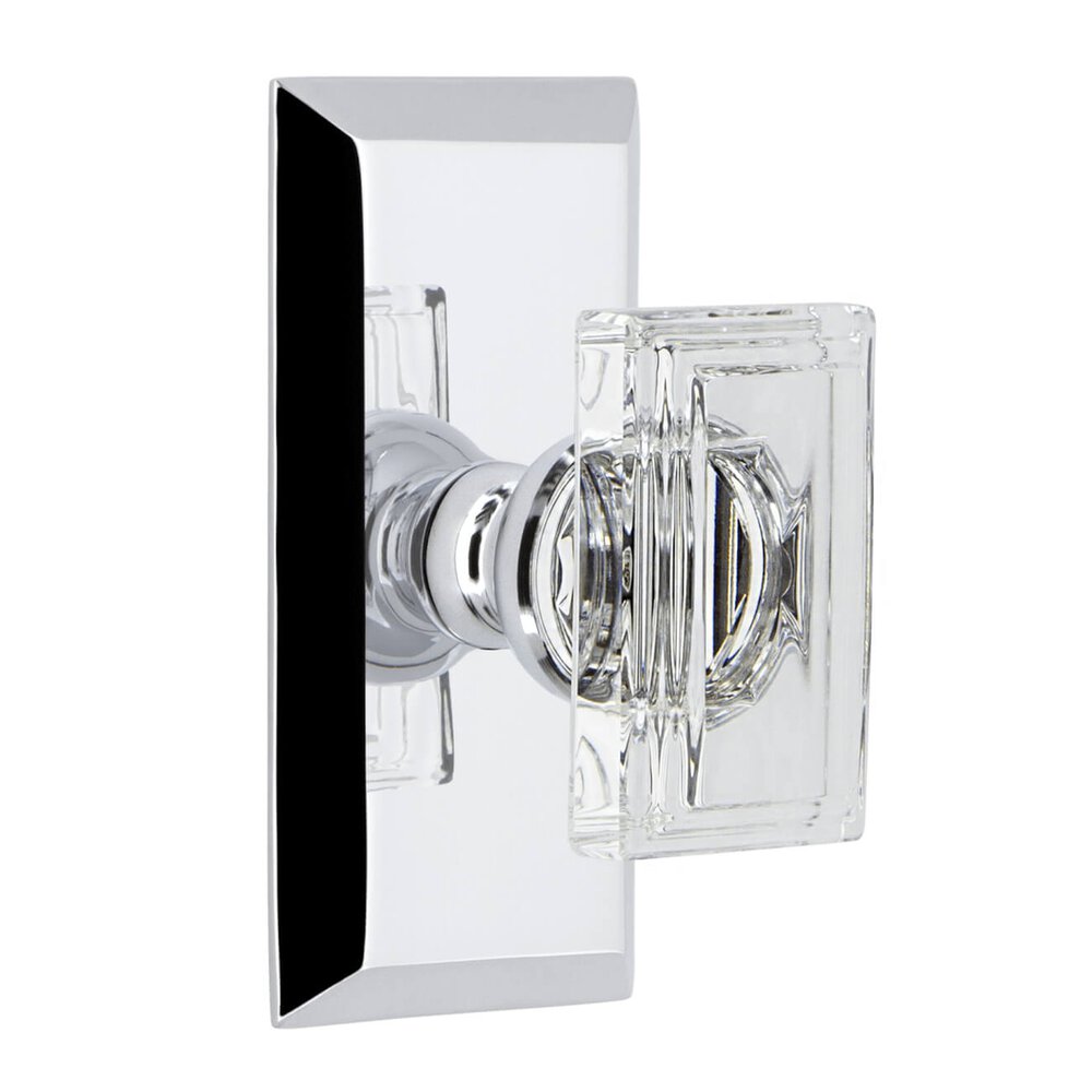 Fifth Avenue Short Plate Double Dummy with Carre Crystal Knob in Bright Chrome