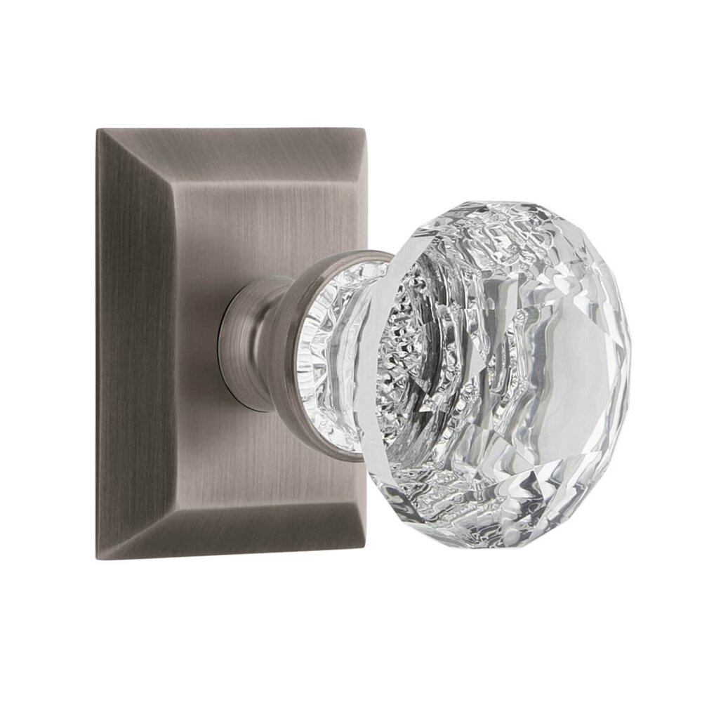 Fifth Avenue Square Rosette Passage with Brilliant Crystal Knob in Antique Pewter