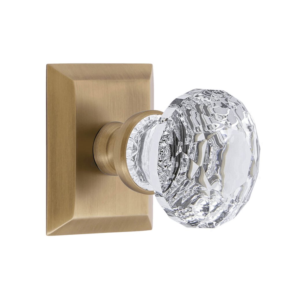 Fifth Avenue Square Rosette Passage with Brilliant Crystal Knob in Vintage Brass