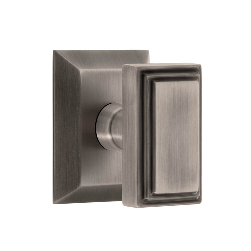 Fifth Avenue Square Rosette Passage with Carre Knob in Antique Pewter