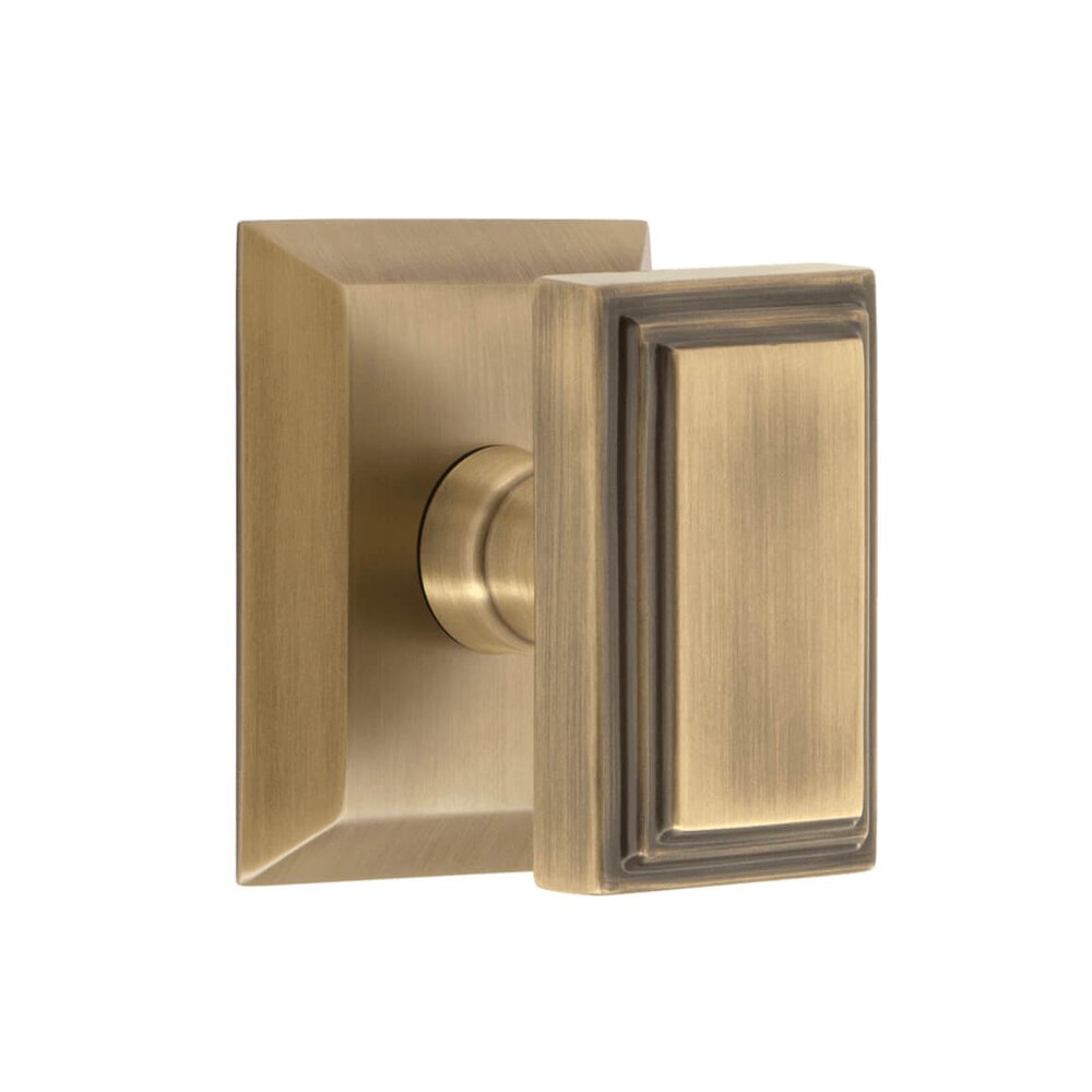 Fifth Avenue Square Rosette Passage with Carre Knob in Vintage Brass