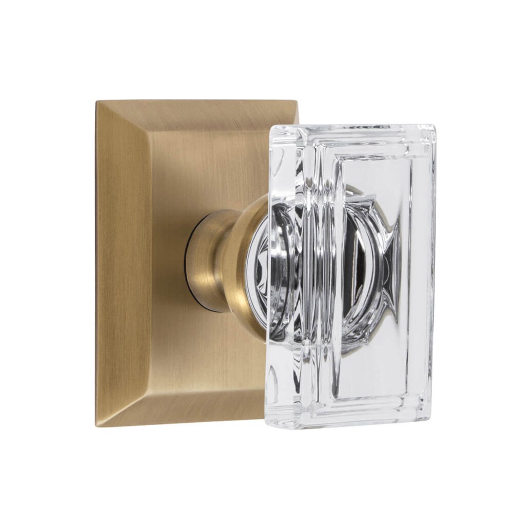 Fifth Avenue Square Rosette Passage with Carre Crystal Knob in Vintage Brass