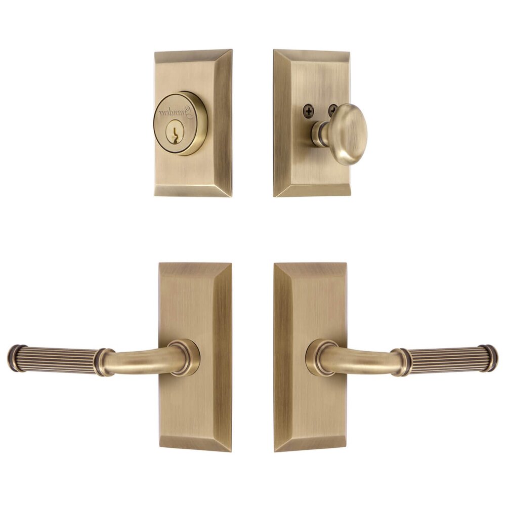 Fifth Avenue Short Plate Entry Set with Soleil Lever in Vintage Brass