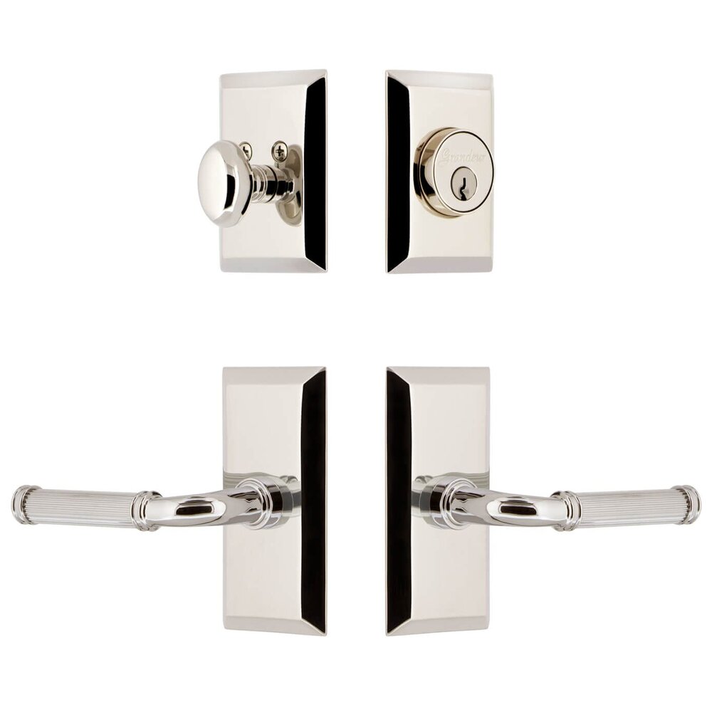 Fifth Avenue Short Plate Entry Set with Soleil Lever in Polished Nickel