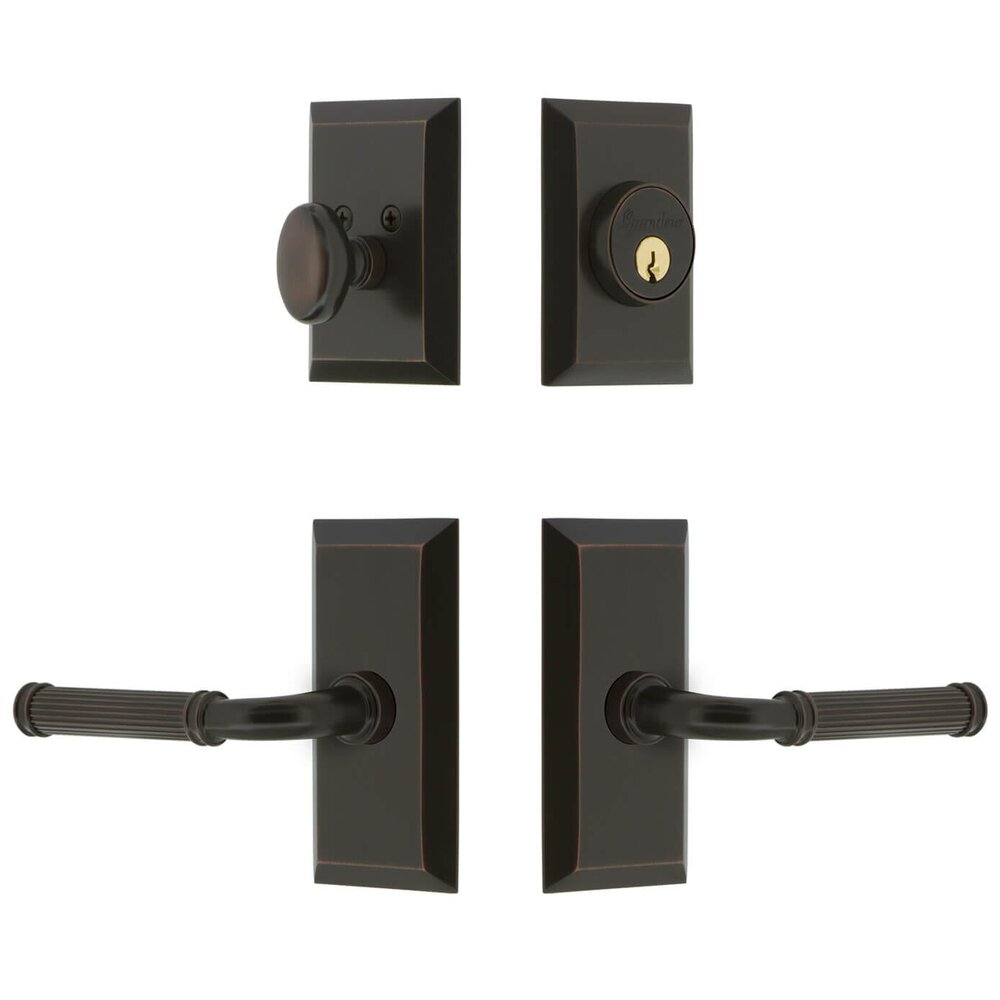 Fifth Avenue Short Plate Entry Set with Soleil Lever in Timeless Bronze