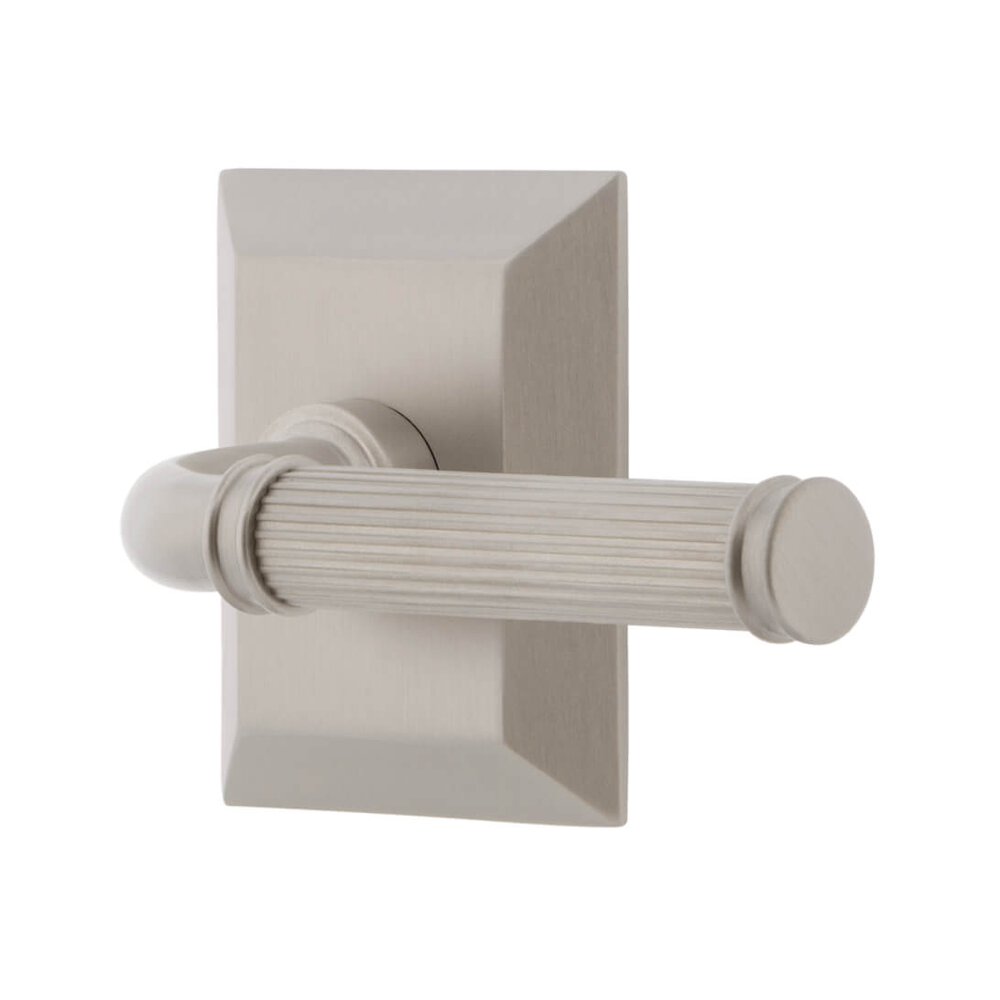 Fifth Avenue Square Rosette Passage with Soleil Lever in Satin Nickel