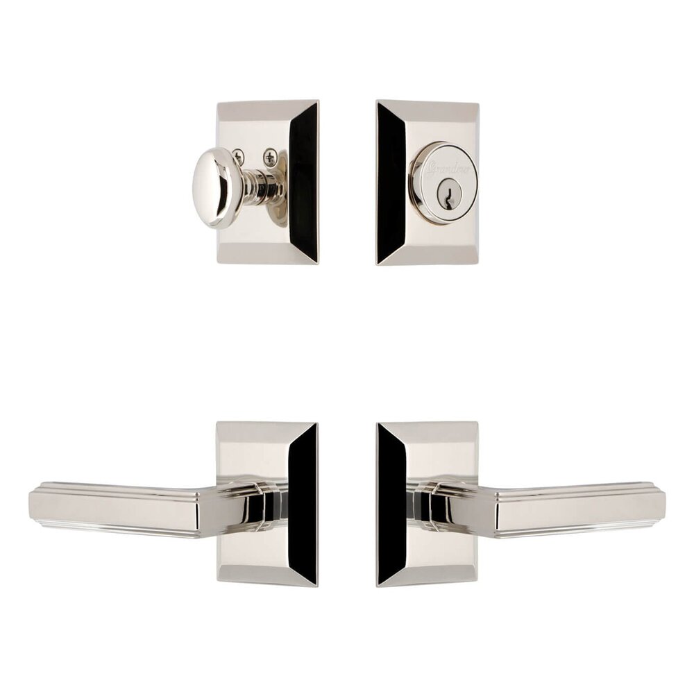 Fifth Avenue Square Rosette Entry Set with Carre Lever in Polished Nickel