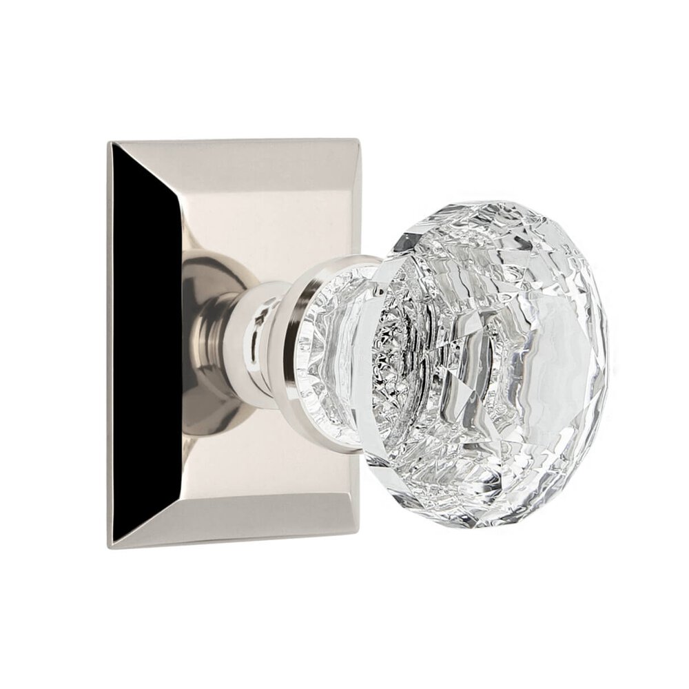 Fifth Avenue Square Rosette Privacy with Brilliant Crystal Knob in Polished Nickel