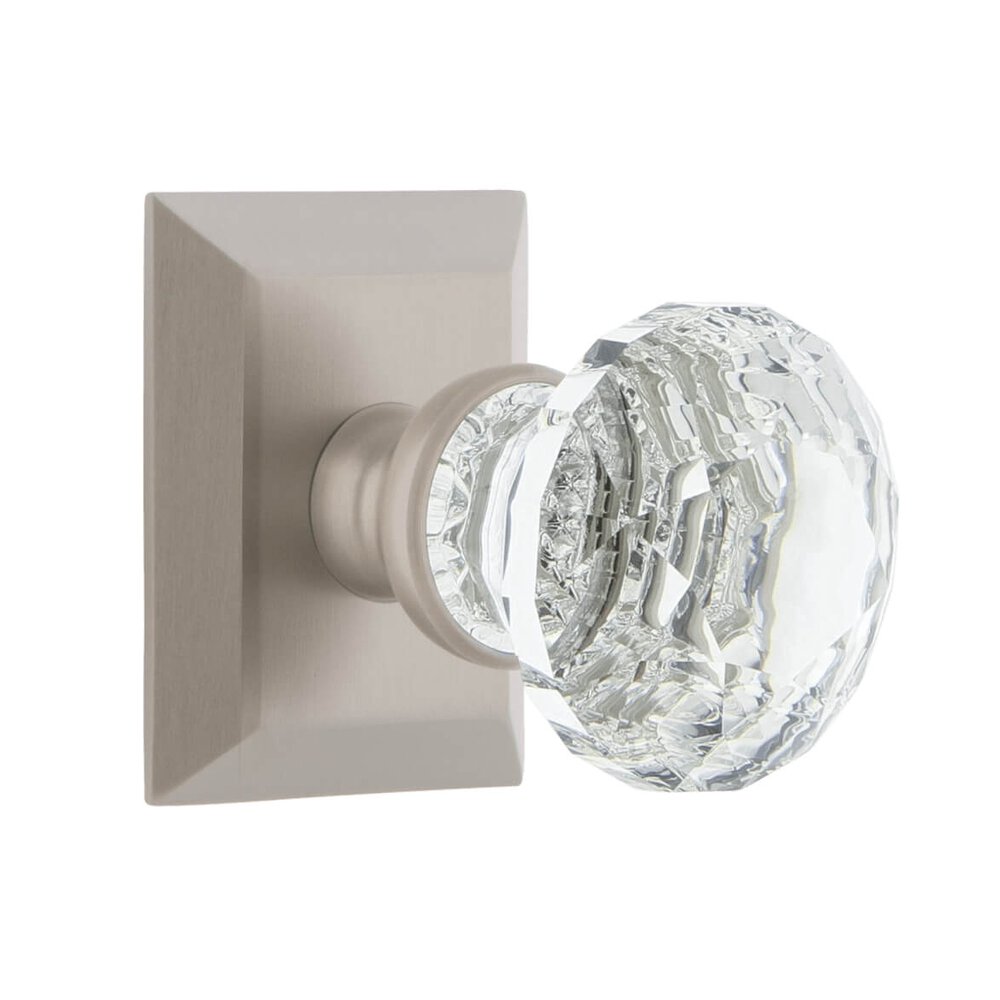 Fifth Avenue Square Rosette Privacy with Brilliant Crystal Knob in Satin Nickel