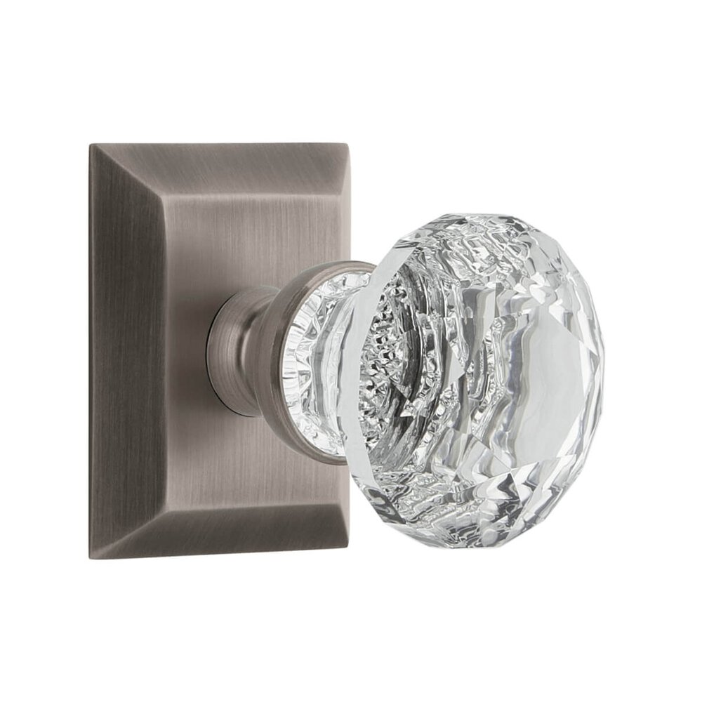 Fifth Avenue Square Rosette Privacy with Brilliant Crystal Knob in Antique Pewter