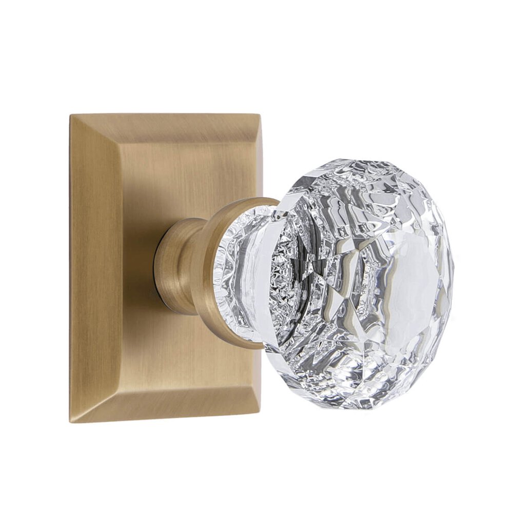 Fifth Avenue Square Rosette Privacy with Brilliant Crystal Knob in Vintage Brass