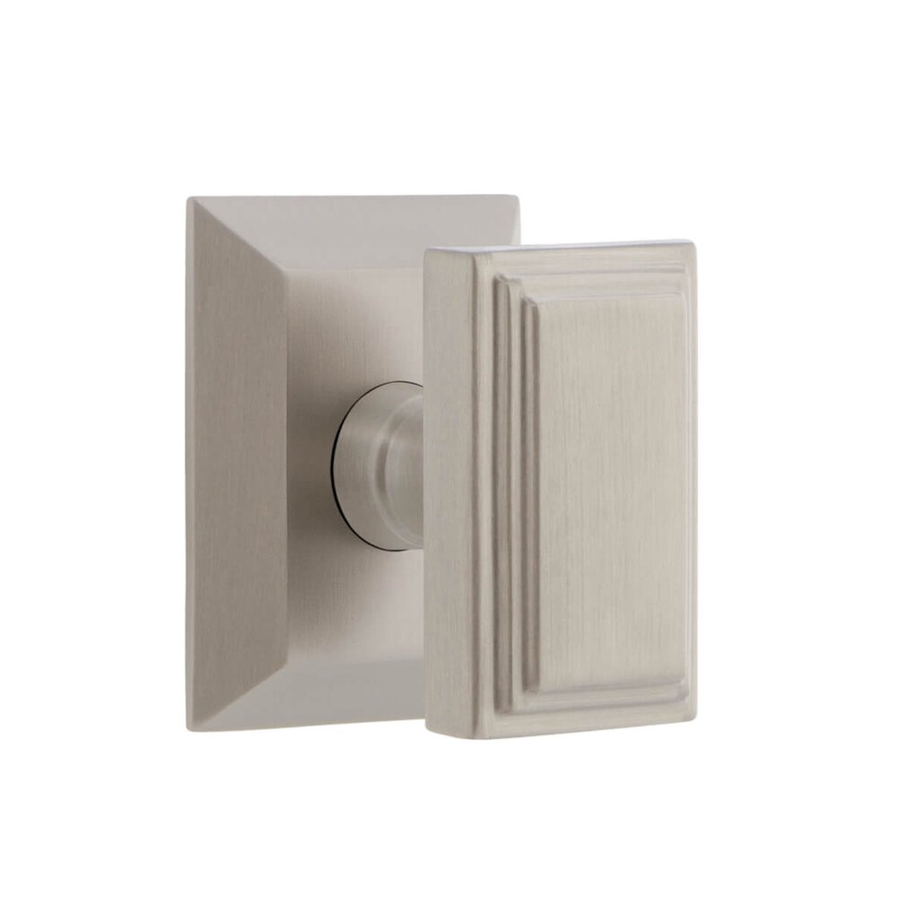 Fifth Avenue Square Rosette Privacy with Carre Knob in Satin Nickel