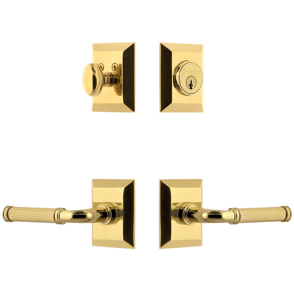 Fifth Avenue Square Rosette Entry Set with Soleil Lever in Lifetime Brass