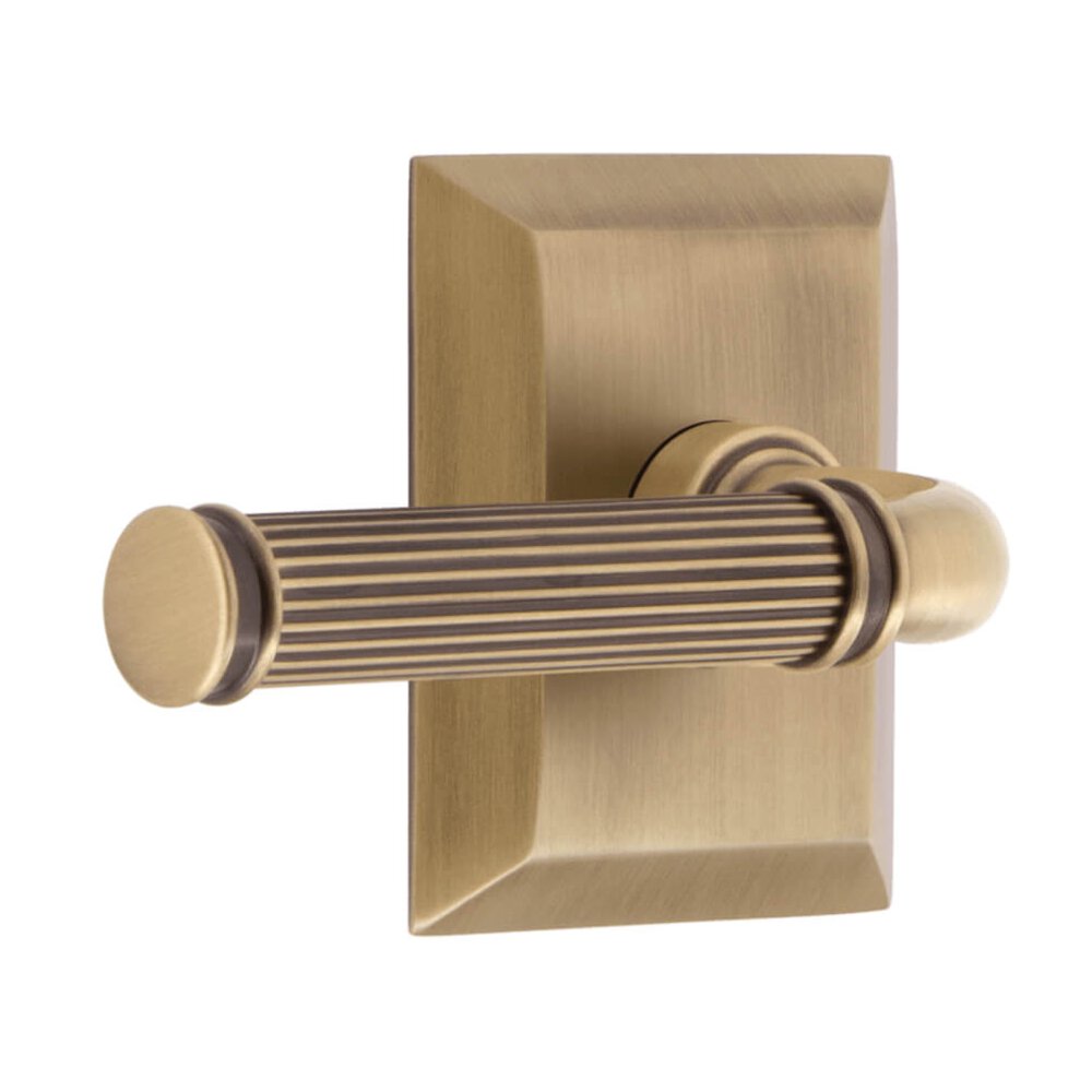 Fifth Avenue Square Rosette Privacy with Soleil Lever in Vintage Brass