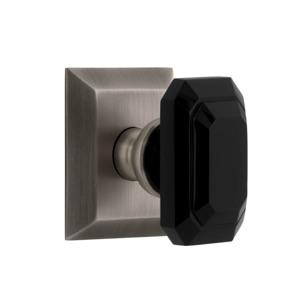 Fifth Avenue Square Rosette Single Dummy with Baguette Black Crystal Knob in Antique Pewter